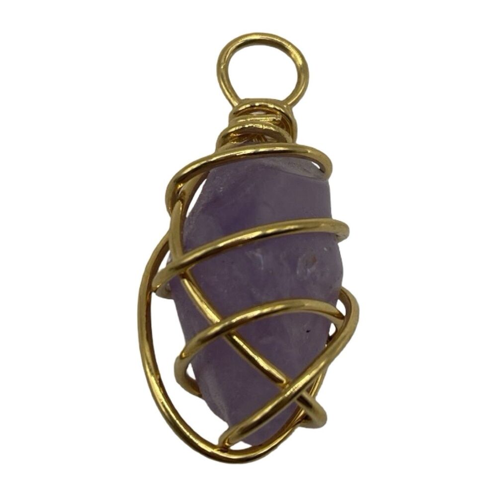 Vintage Artisan Amethyst Pendant Gold Wire Wrapped